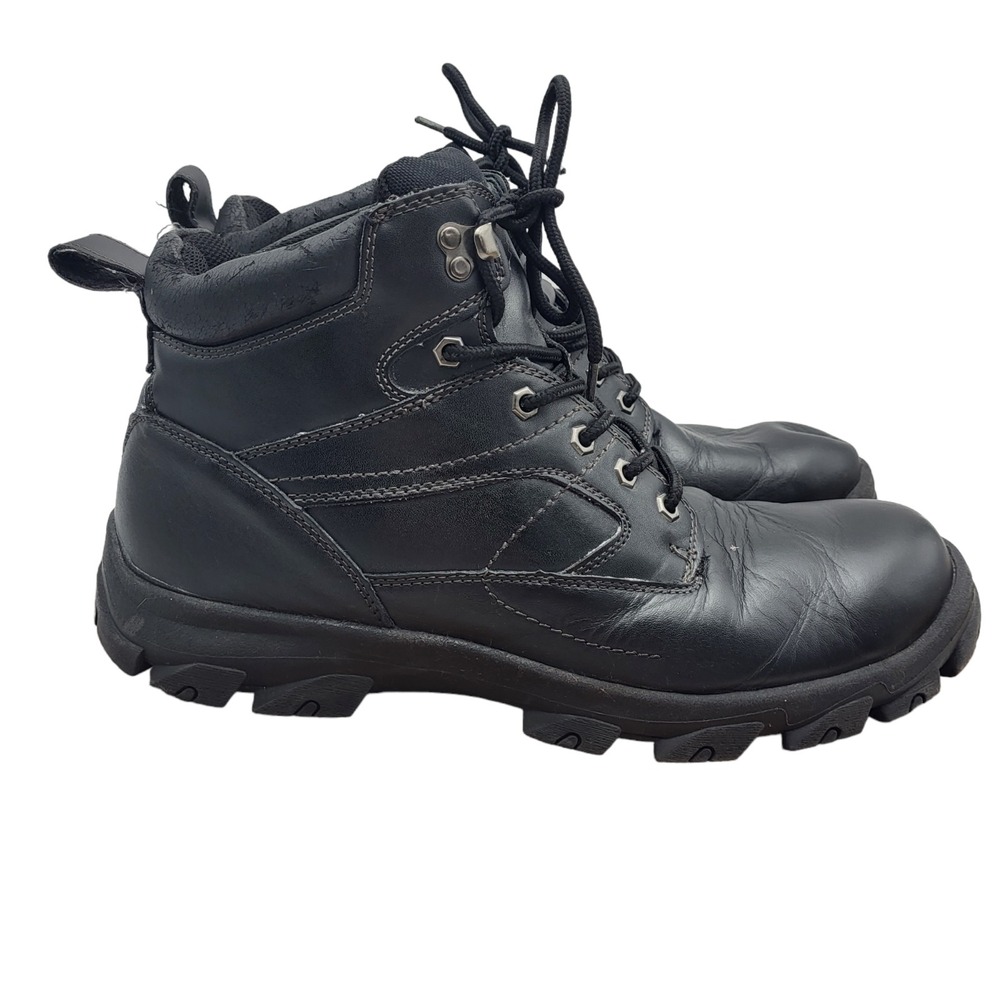 Merona Combat Boots Mens Size 13 Black Leather Hiking Moto Biker Tactical
